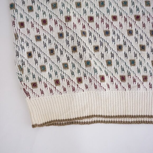 VTG Expressions Ivory Cotton Patterned Knit Retro Cabincore Eclectic Sweater L - Picture 6 of 12